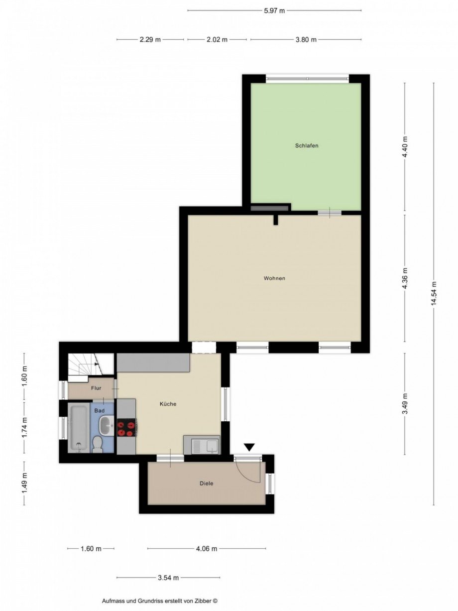 Grundriss Hinterhaus links EG Mehrfamilienhaus Oberhausen