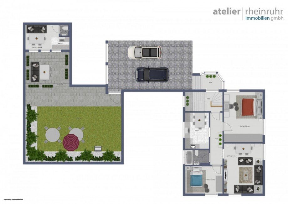 Grundriss OG und Garten EG Maisonettewohnung Oberhausen