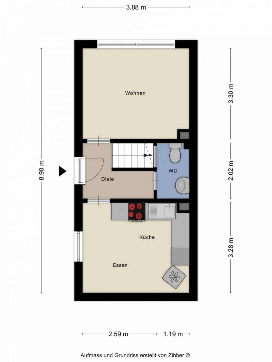 Grundriss Vorderhaus rechts EG Mehrfamilienhaus Oberhausen